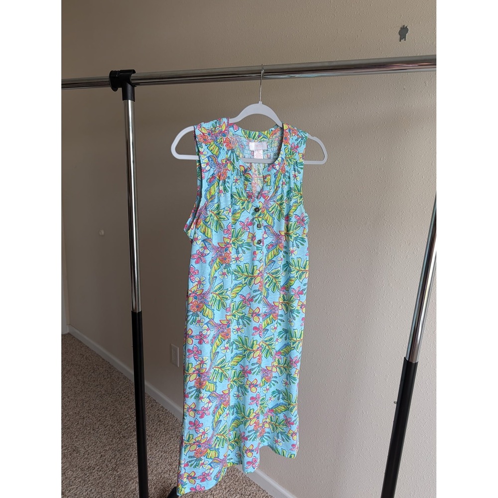 Stella Parker Collection Womens Medium Blue Tropical Floral Shift Dress